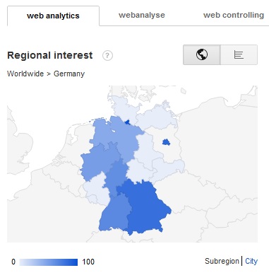 Suchanfragen Web Analytics nach Regionen
