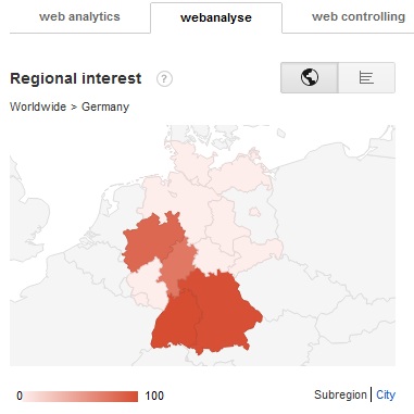 Suchanfragen Webanalyse nach Regionen